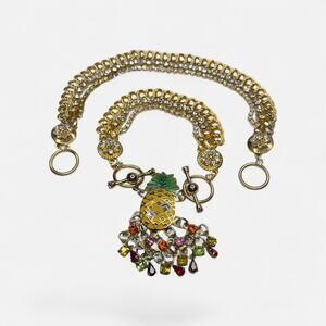 Lunch at the Ritz Pineapple Charm Bracelet LOT Rhinestone Gold Enamel LATR